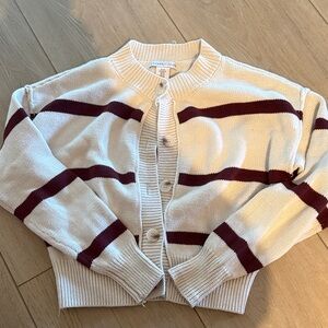 Sincerely Jules Cream and Burgundy Striped Cardigan